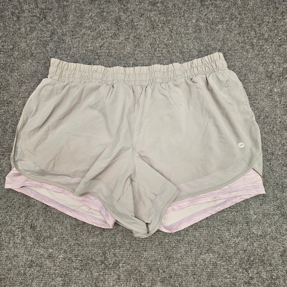 Avia Running Shorts Womens XXL 20 Gray Purple Layered 2-in-1 Athletic Gym Boho